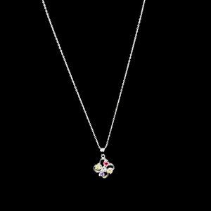 Sterling Silver Cable Chain Necklace With Multicolored Rhinestones Signed (4711)